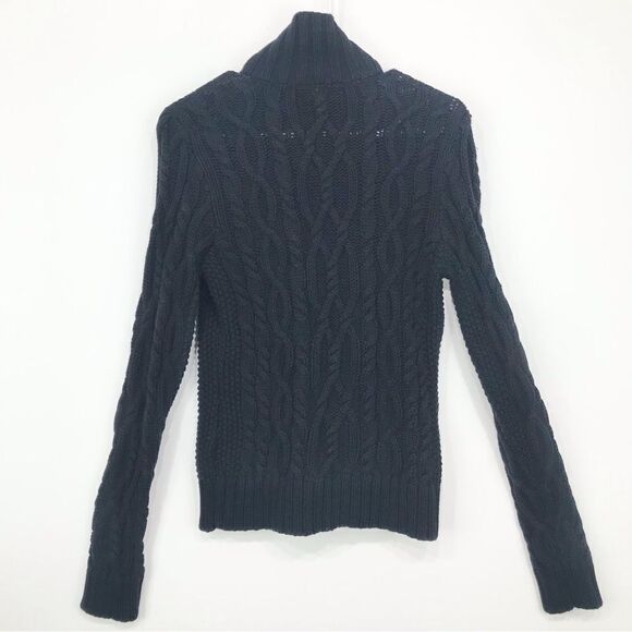 Lauren Ralph Lauren Blue Black Gold Buckle Up Thick Cable Knit Cardigan Sweater - Picture 9 of 16